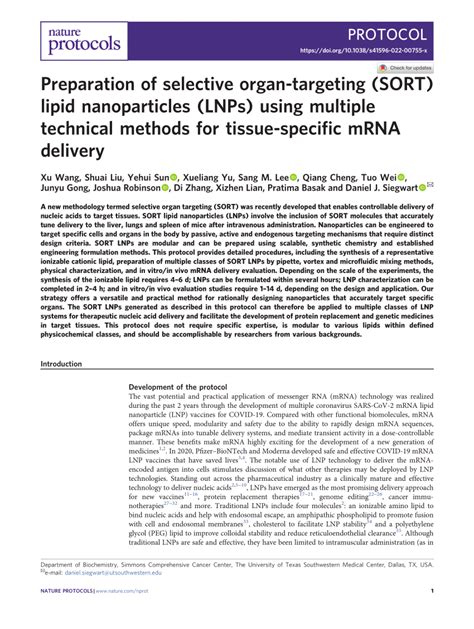 (PDF) Preparation of selective organ-targeting (SORT) lipid nanoparticles (LNPs) using multiple ...