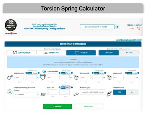 Torsional Springs Calculator Over 70 Trillion Custom & Stock springs