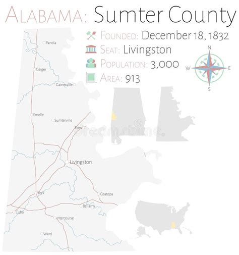 Map of Sumter County in Alabama Stock Vector - Illustration of road ...