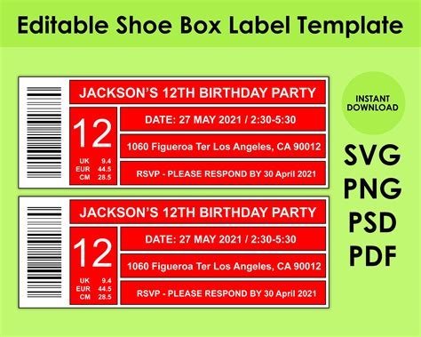 Shoe Box Label Template 8.5x11 Sheet PDF, PNG, PSD and Svg - Etsy ...