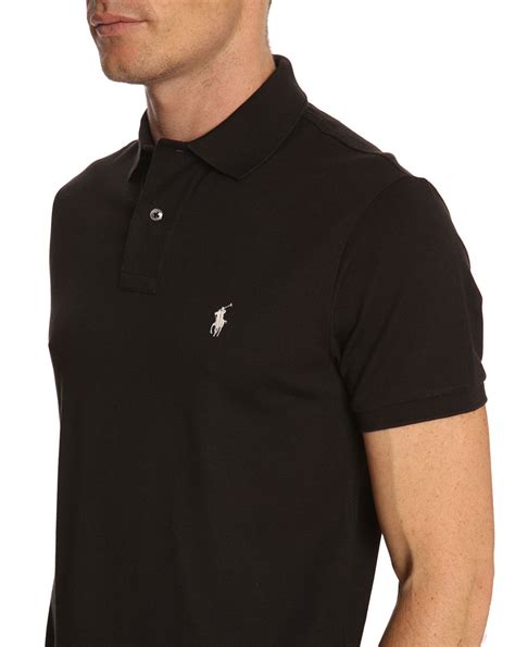 Polo ralph lauren Black Slim-fit Stretch Polo Shirt in Black for Men | Lyst