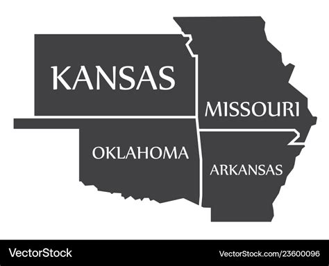 Kansas - missouri oklahoma arkansas map Royalty Free Vector