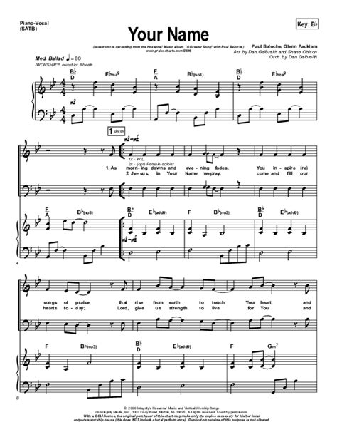 Your Name Acoustic Guitar Sheet Music Pdf Paul Baloche Praisecharts ...