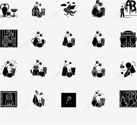 Set Of Black Glyph Icons With Drop Shadows For Various Art Movements Vector, Shadow, Glyph ...