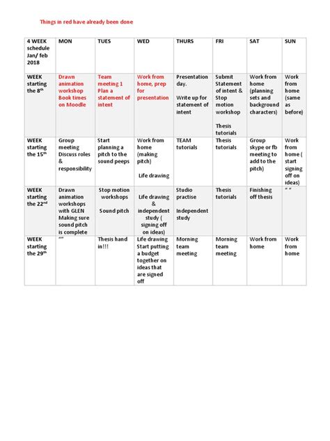 4 Week Schedule | PDF | Leisure