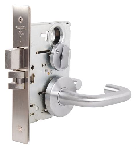 FALCON LOCK Mortise Lockset, Mechanical, Not Keyed, Satin Chrome, 2 3/4 in Backset, Mortise ...