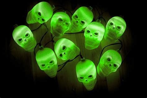 Image of Cluster of glowing green Halloween lights | CreepyHalloweenImages