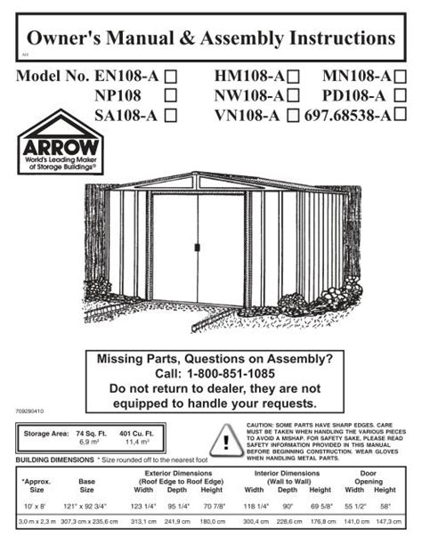 VN108 manual - Arrow Sheds