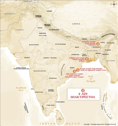 4 Adi Shakti Peethas Map HD