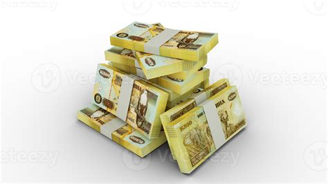 3d rendering of Stack of 500 Zambian kwacha notes. bundles of Zambian ...