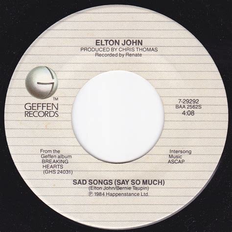 Elton John – Sad Songs (Say So Much) (1984, Specialty Pressing, Vinyl) - Discogs