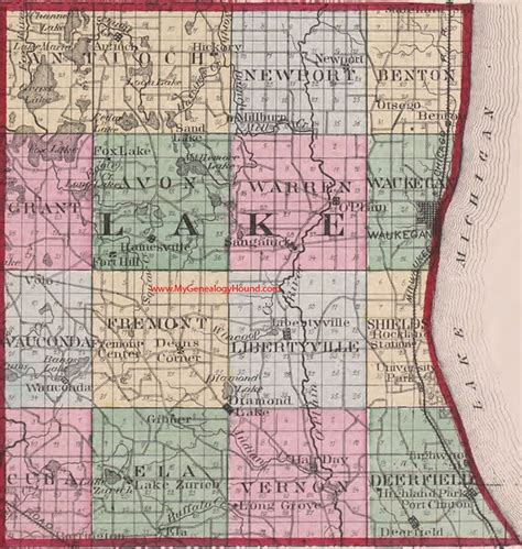 Lake County, Illinois 1870 Map | Lake county, Lake, Illinois