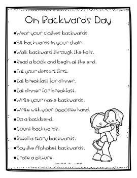 Activities for Backwards Day by Boy Mama Teacher Mama | Teachers Pay ...