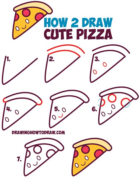 How to Draw Cute Kawaii Pizza Slice with Face on It – Easy Step by Step Drawing Tutorial for ...