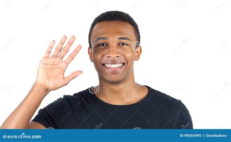 Hello Gesture by Black Man, Waving Hand Stock Image - Image of black ...