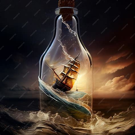 Premium Photo | A bottle with a ship inside of it that says the ship is in the water