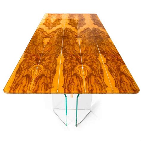Modern table in olive wood and Portofino rectangular glass