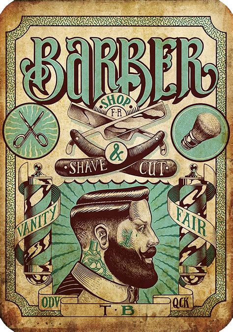 Vintage Hairdresser Tattoos Patterned Posters Kraft paper Interior ...