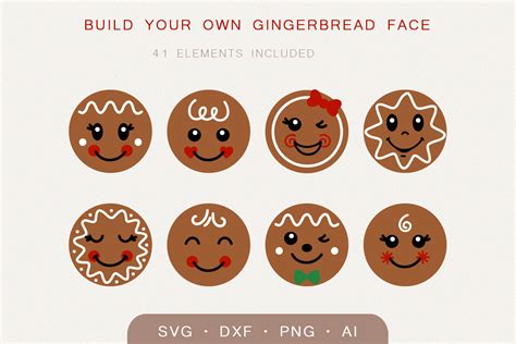 Gingerbread faces svg bundle, Gingerbread svg files | Inspire Uplift