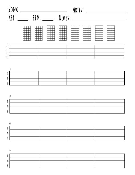 Banjo Blank Tabs and Chords Instant Printable Download instant Download Blank Sheet Music ...