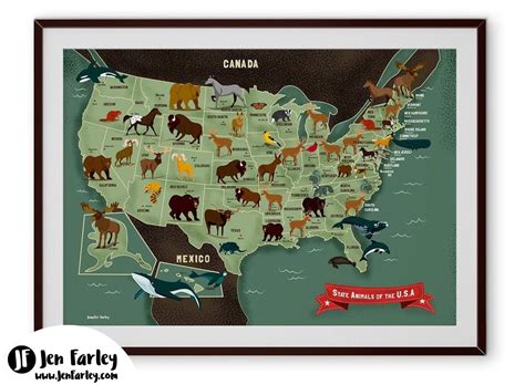 State Animals Of The USA Illustrated Map | Jennifer Farley