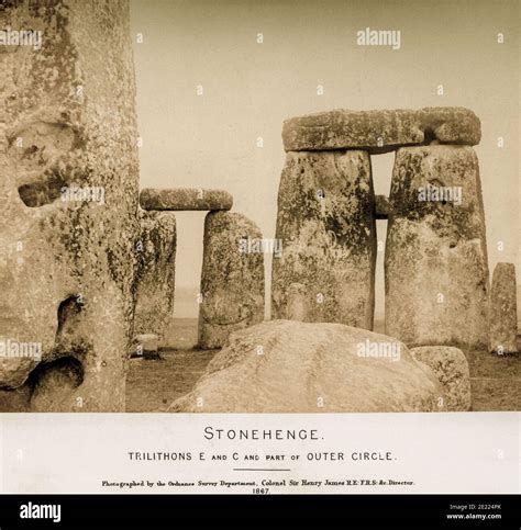 Stonehenge: Trilithons and part of Outer Circle. One of eight ...