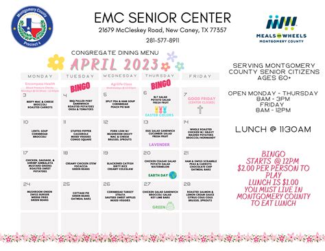 Senior Center Calendar- april | Commissioner Matt Gray