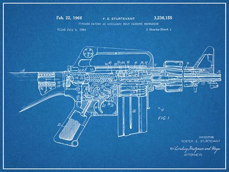 1966 AR15 Assault Rifle Patent Print, M-16, Blueprint Drawing by Greg ...