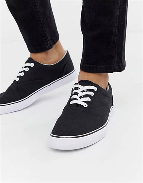 ASOS DESIGN lace up plimsolls in black | ASOS