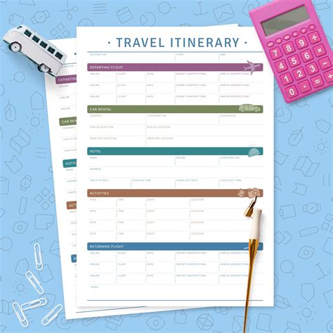 Travel Itinerary Template - Printable PDF