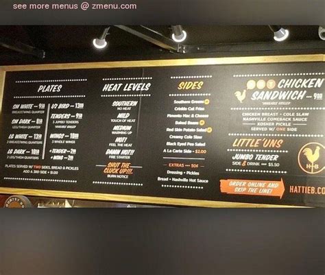 Online Menu of Hattie B's Hot Chicken - Birmingham Restaurant, Birmingham, Alabama, 35233 - Zmenu