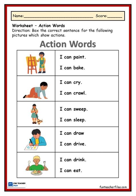 Action Word Worksheets - Fun Teacher Files