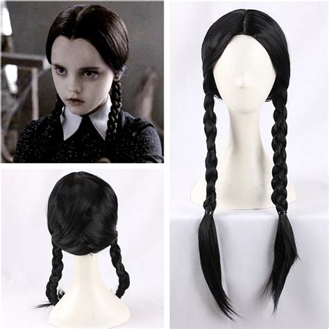 Buy Addams Wednesday Addams Cosplay Wig Black Braids Synthetic Hair ...