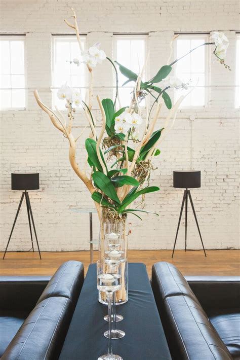 White Orchid and Branch Modern Centerpiece