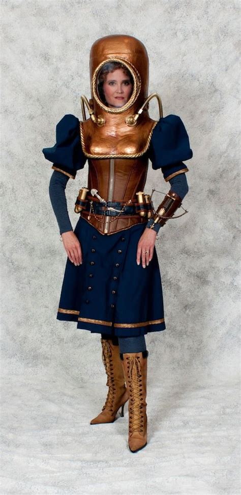 Steampunk Lady Diver (copper diving helmet, victorian bathing suit dress, lace up boots) - For ...