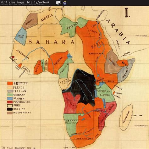 Map of colonial powers in Africa in 1906, prepared by the Wells Missionary Map Co. Very high ...