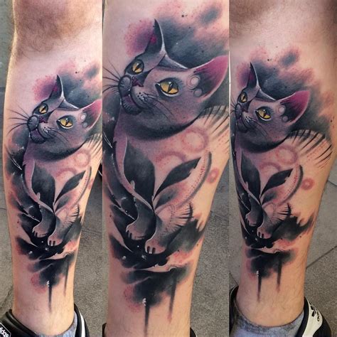 Violet Cat Tattoo on Leg - Best Tattoo Ideas Gallery