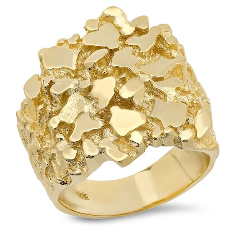 18K Gold Mens 25MM X 25MM Nugget Ring | Sarraf.com