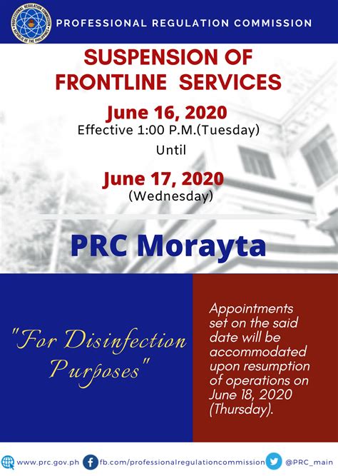 Suspension of Frontline Services in PRC Morayta on June 16, 2020 ...