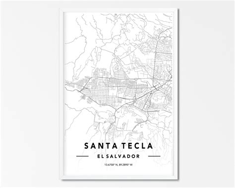 Santa Tecla, El Salvador Map Print, Custom Map Print, Santa Tecla City Map, Santa Tecla Wall Art ...