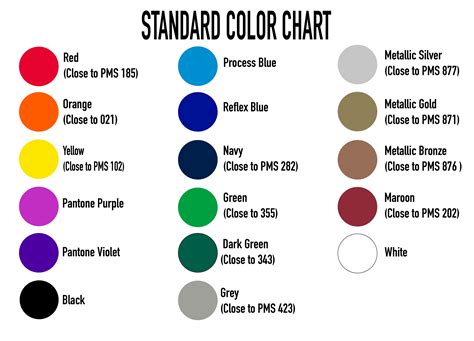 Vision USA | Promotional Product Supplier: Standard Color chart