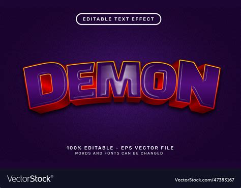 Demon 3d text effect with purple color Royalty Free Vector