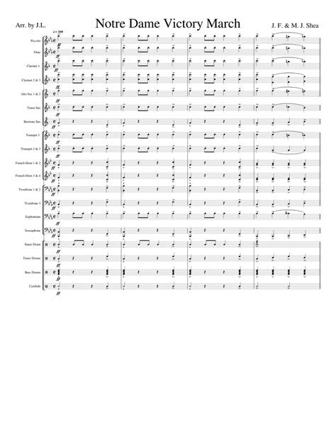 Notre Dame Victory March Sheet music for Flute, Clarinet, Piccolo, Alto Saxophone | Download ...