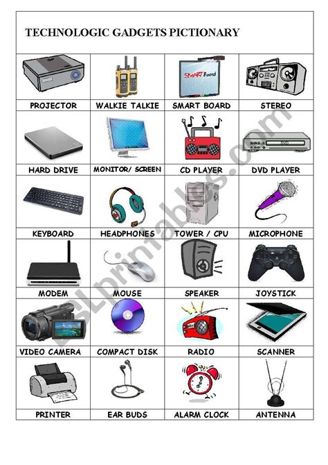 Easy pictionary with fine pictures of technology gadgets. I hope you enjoy it! | Esl worksheets ...