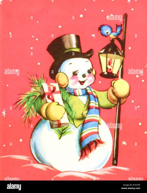 vintage snowman christmas card design artwork Stock Photo - Alamy