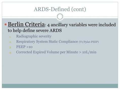 PPT - Acute Respiratory Distress Syndrome: The Berlin Criteria An ...