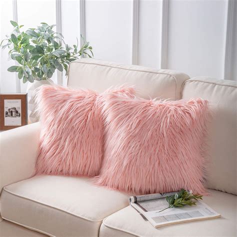 Set of 2 Decorative New Luxury Series Merino Style Pink Fur Throw Pillow Case | eBay