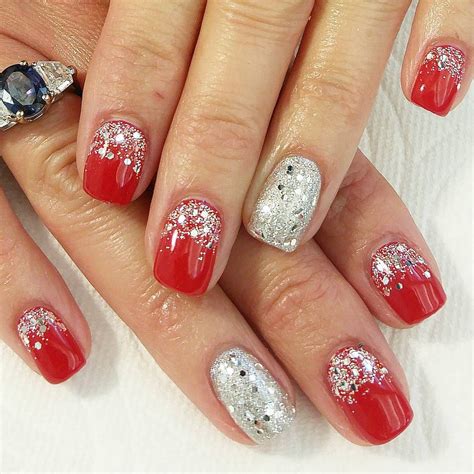 Nails Red And Silver Nails, Silver Nail Art, Silver Glitter Nails, Glitter Nail Art, Red Nails ...