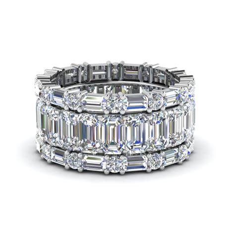 Emerald Cut Eternity Band With Matching Baguette And Round In 14K White ...