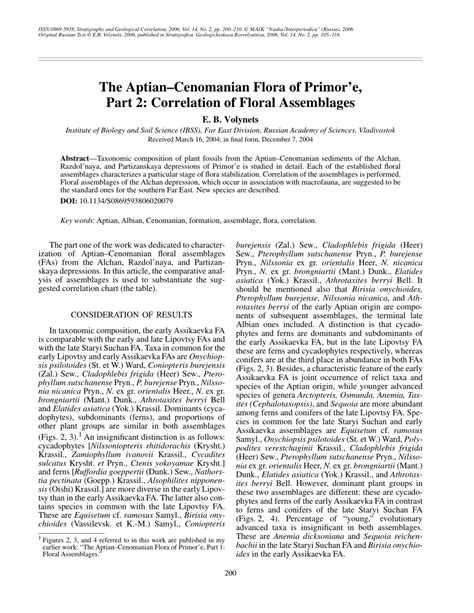 (PDF) The Aptian-Cenomanian flora of Primor'e, part 2: Correlation of floral assemblages